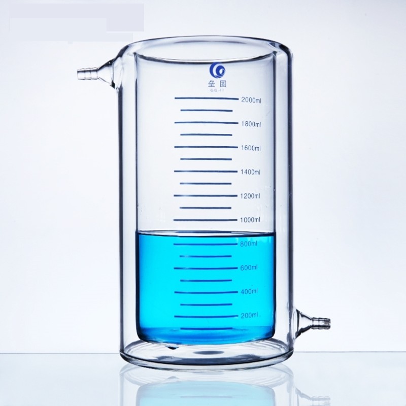 光催化反应器夹套烧杯水浴循环杯玻璃夹套杯50ml100ml150ml200ml2