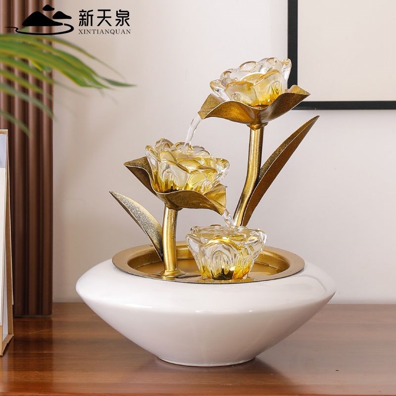 新天泉招财玻璃流水摆件循环水桌面高档摆件办公室家居客厅装饰