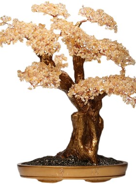 天然巴西黄水晶招财树家居摆件公司前台客厅书房玄关创意送礼饰品