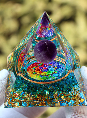 工厂新品紫水晶球水晶碎石金字塔树脂铜线圈手工艺品车载装饰