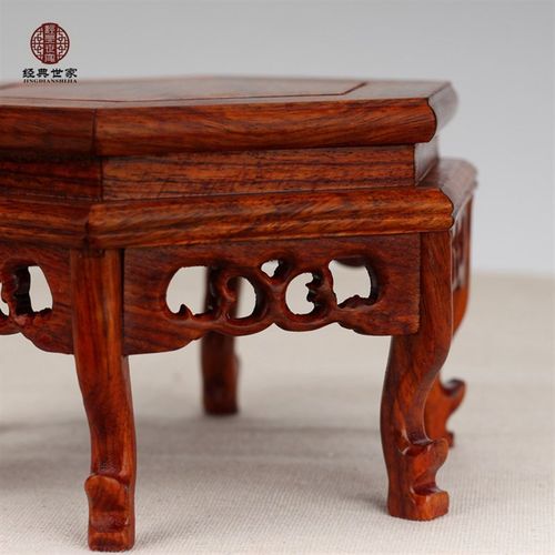 红木雕工艺品花梨木圆形花几 鱼缸花瓶盆景奇石实木底座花架