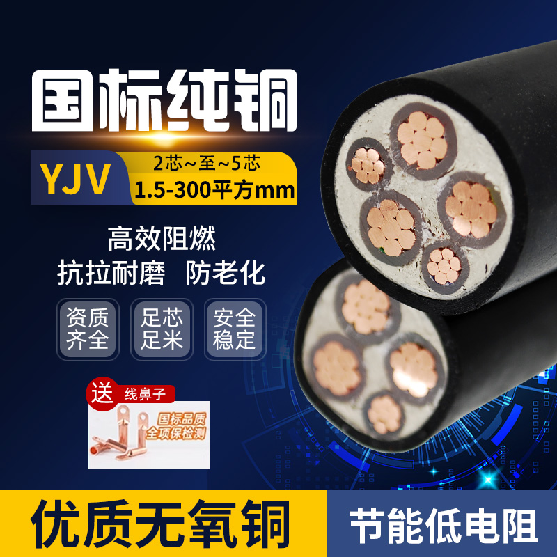 珠江国标铜芯YJV2///5芯x10/1//平方三相四线工程电力电缆