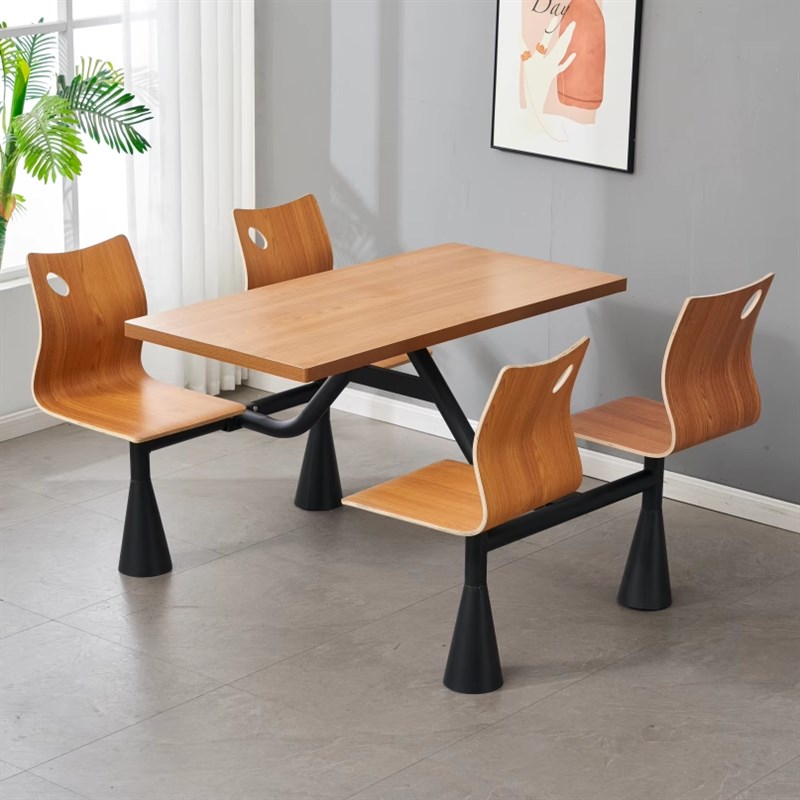 新款喇叭脚食堂餐桌椅四人连体员工餐厅公司职工单位学校学生餐桌