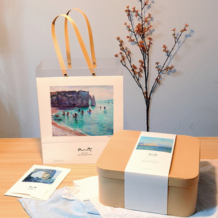 hnf183简约北欧风优化莫奈梵高油画艺术纸袋纸盒天地盖礼盒包装