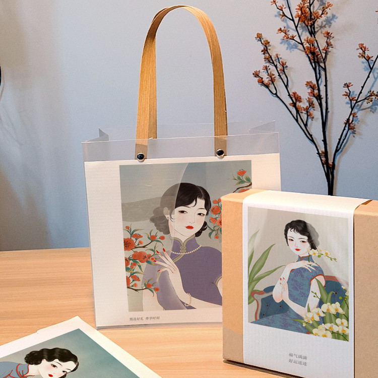 qyjs325古风水墨工笔兰花梅花竹子菊花鲤鱼上海女人礼盒包装定制