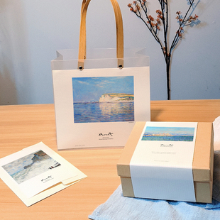 hnf219简约北欧风优化莫奈梵高油画艺术纸袋纸盒天地盖礼盒包装