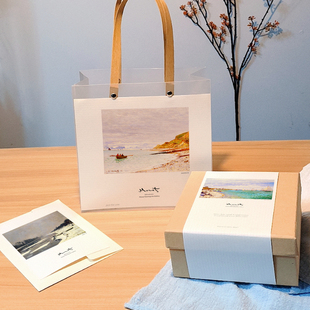 hnf239简约北欧风优化莫奈梵高油画艺术纸袋纸盒天地盖礼盒包装