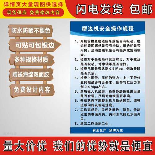 磨边机安全操作规程生产管理制度企业工厂公司车间仓库规章标语牌