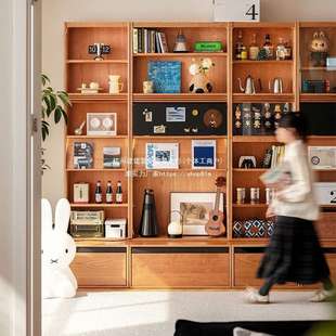 星木诺/青峰组合柜/实木卡座书柜一体整墙樱桃木家具储物柜展示柜