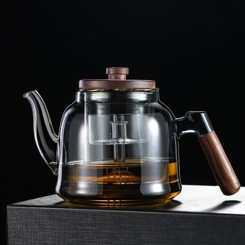 蒸煮一体玻璃煮茶壶家用胡桃木茶具套装围炉煮茶电陶炉泡茶烧水壶