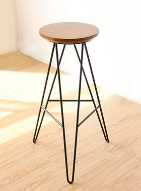 HXB330吧台凳简约现代实木高脚凳北欧铁艺吧台椅家用创意酒吧椅复
