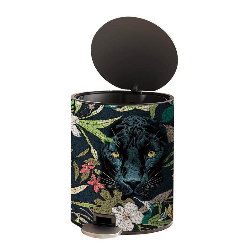 不锈钢皮垃圾桶高不锈钢脚颜新值中古风革高复古轻奢客厅端带盖脚