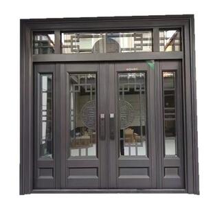 四开进入门户钢化别玻璃锌合金门厂家农村自建大房堂屋墅门双开门