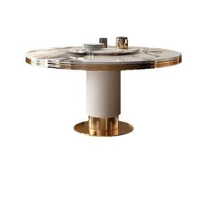 高端奢石墅圆餐桌带转盘家华别家用具轻奢大理石餐厅意式轻奢奢风