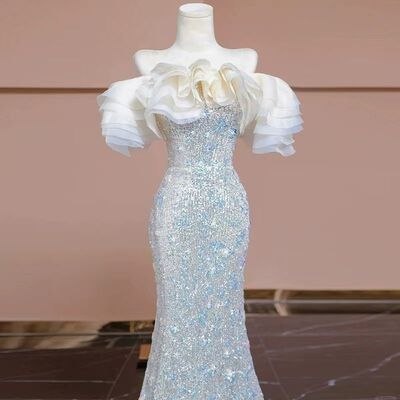 亮片鱼尾晚礼服裙高端轻奢2025高级感生日成人礼宴会主持人演出服