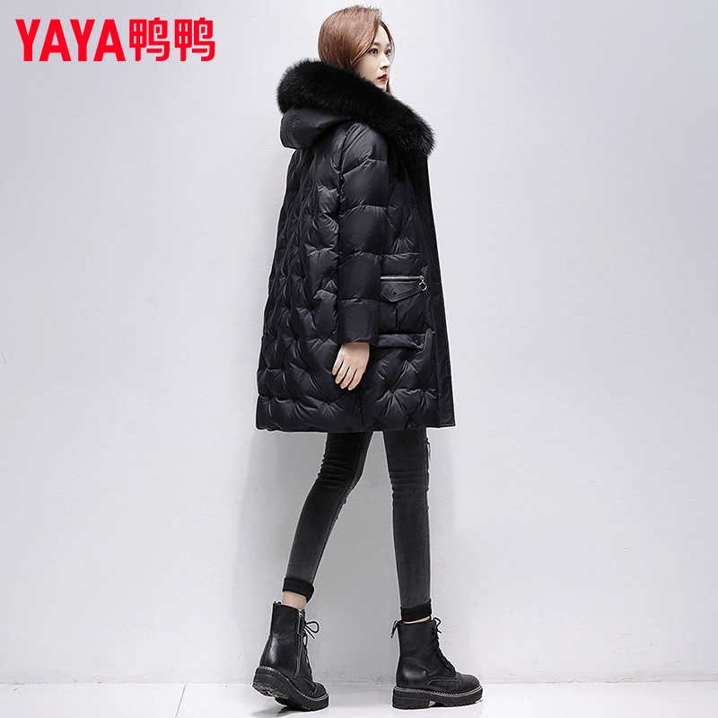 YAYA鸭鸭韩系羽绒服女中长款加厚2025大毛领冬季保暖爆款休闲外套
