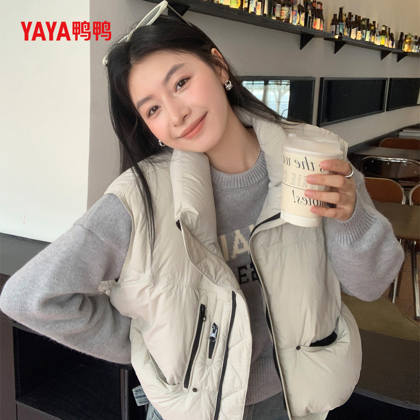 YAYA鸭鸭羽绒服2025秋冬新款保暖羽绒马甲女短款休闲时尚坎肩外套