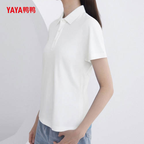 YAYA鸭鸭白色POLO领短袖T恤女夏季凉感简约百搭休闲宽松显瘦上衣