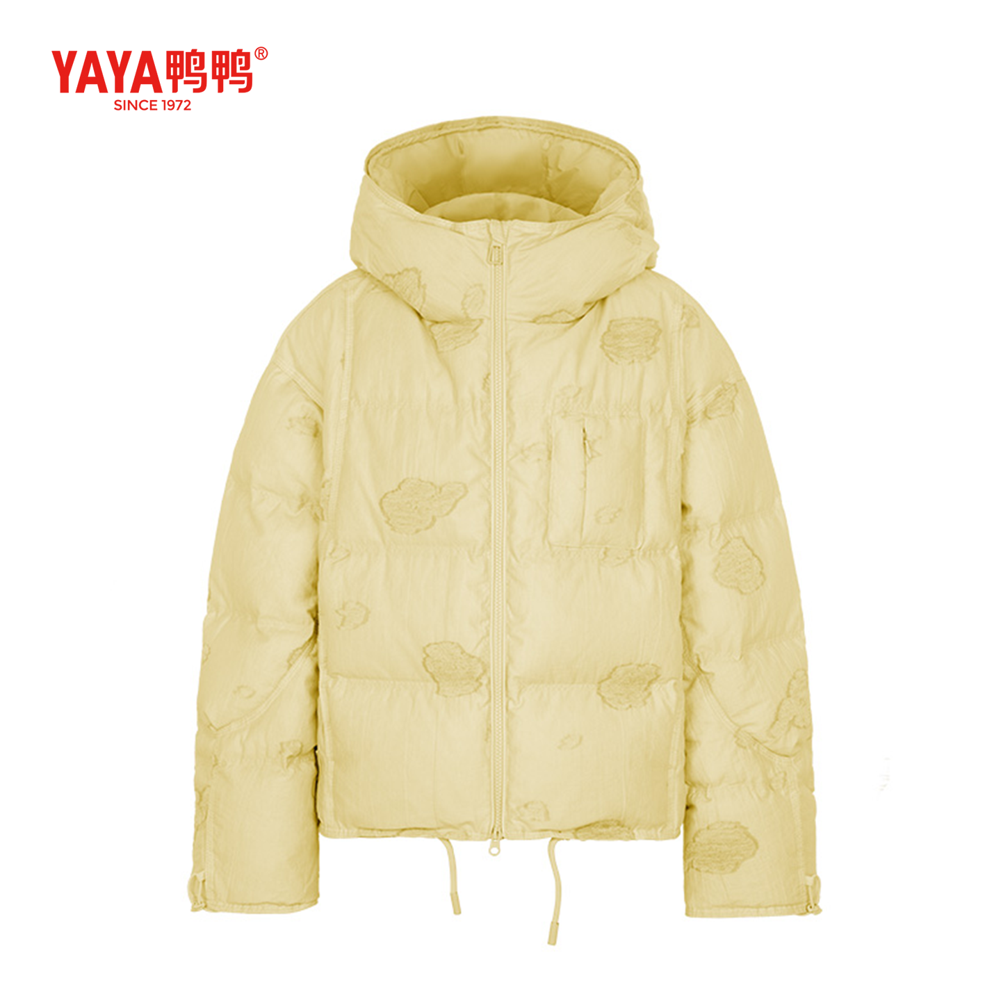 YAYA鸭鸭羽绒服女2025冬季新款短款爆款宽松小个子图案连帽厚外套