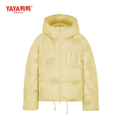YAYA鸭鸭羽绒服女2025冬季新款短款爆款宽松小个子图案连帽厚外套