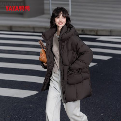 YAYA鸭鸭2025冬加厚时尚百搭休闲连帽宽松女士中长款羽绒服