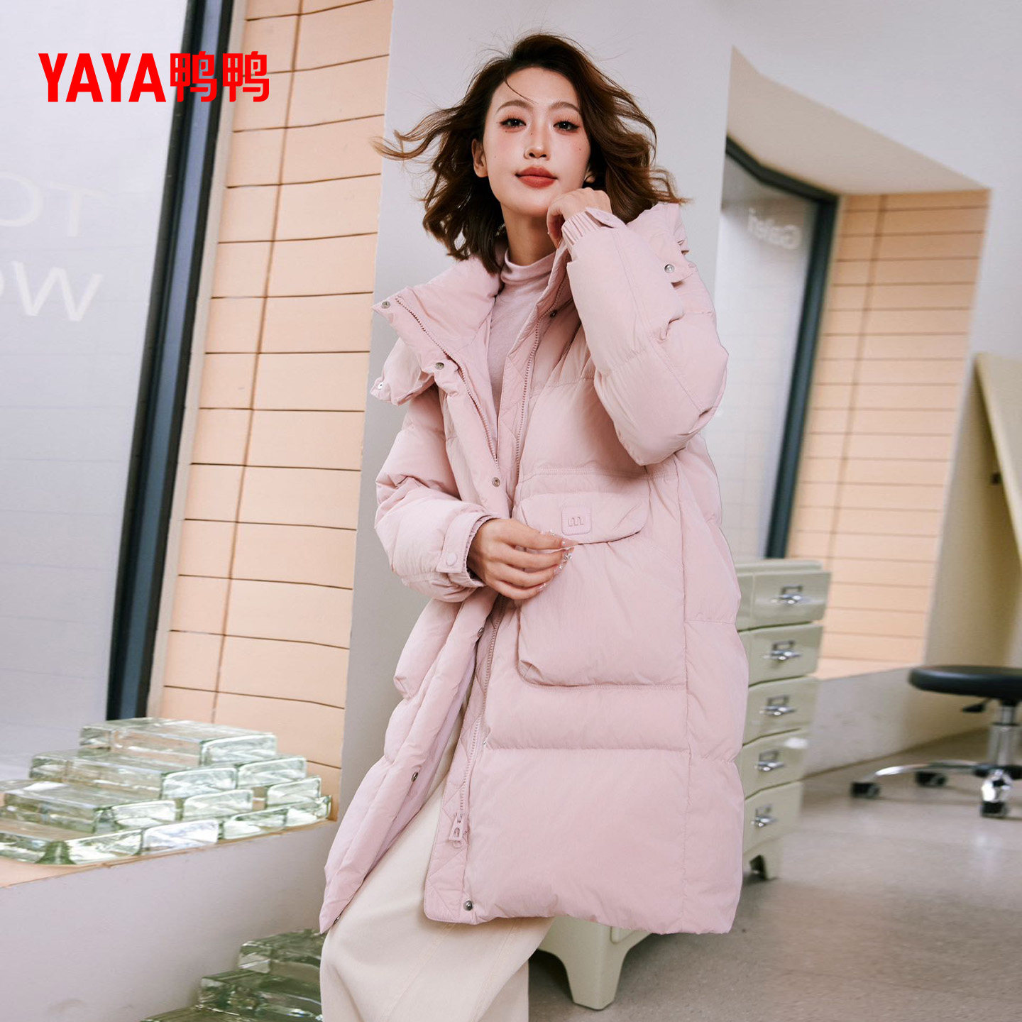 YAYA/鸭鸭25年冬季新款时尚休闲百搭韩版秋冬长款保暖羽绒服外套
