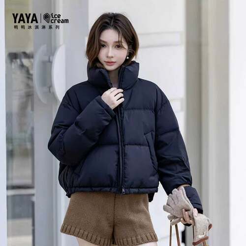 YAYA鸭鸭2026年冬季新款百搭短款女士纯色立领休闲保暖羽绒服外套