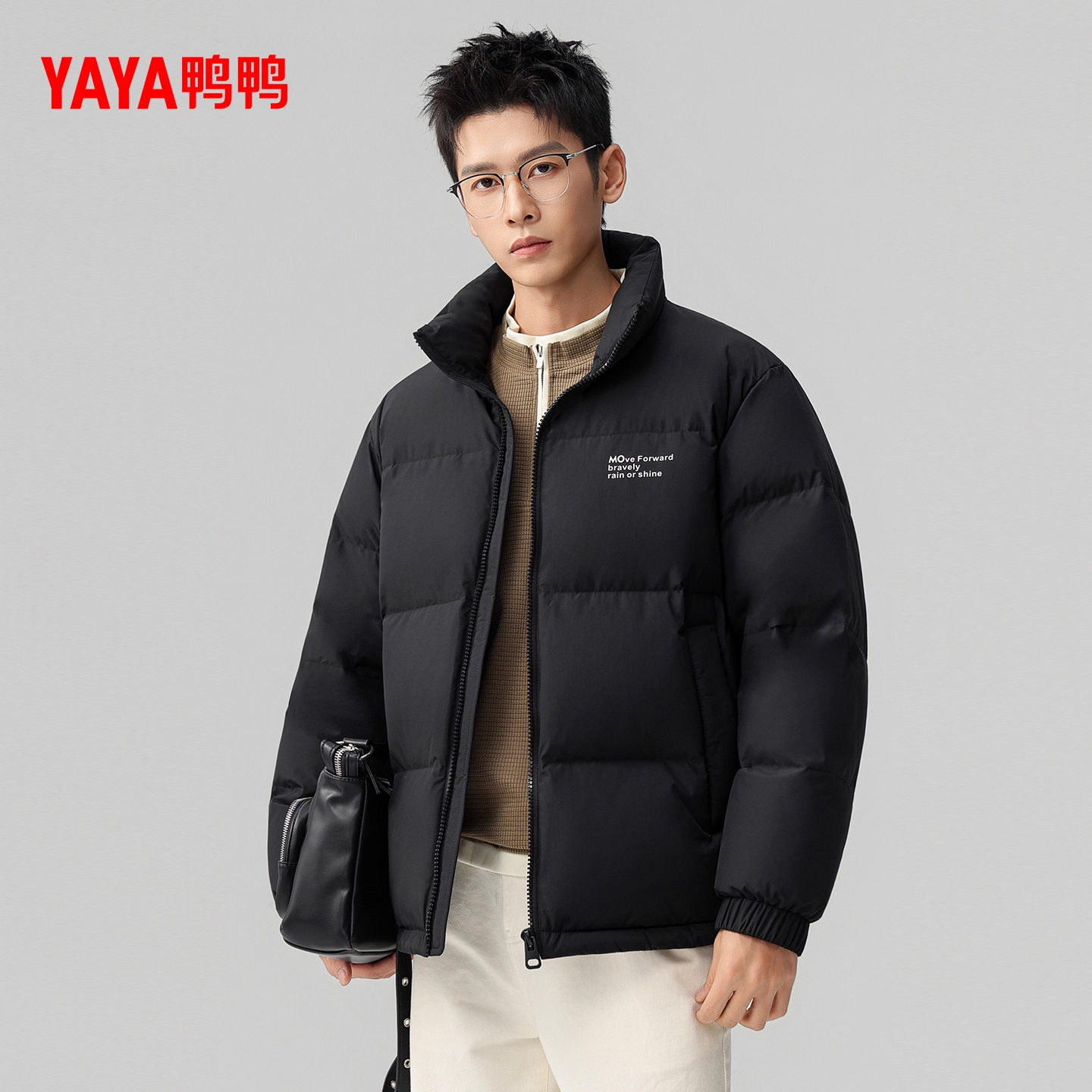 YAYA鸭鸭羽绒服男2025冬季新款短款时尚休闲立领加厚保暖外套