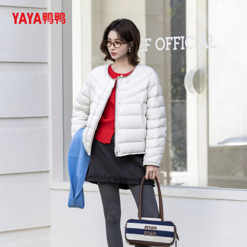 YAYA鸭鸭官方新国标90绒羽绒服2026轻职风极简短款女士秋冬外套
