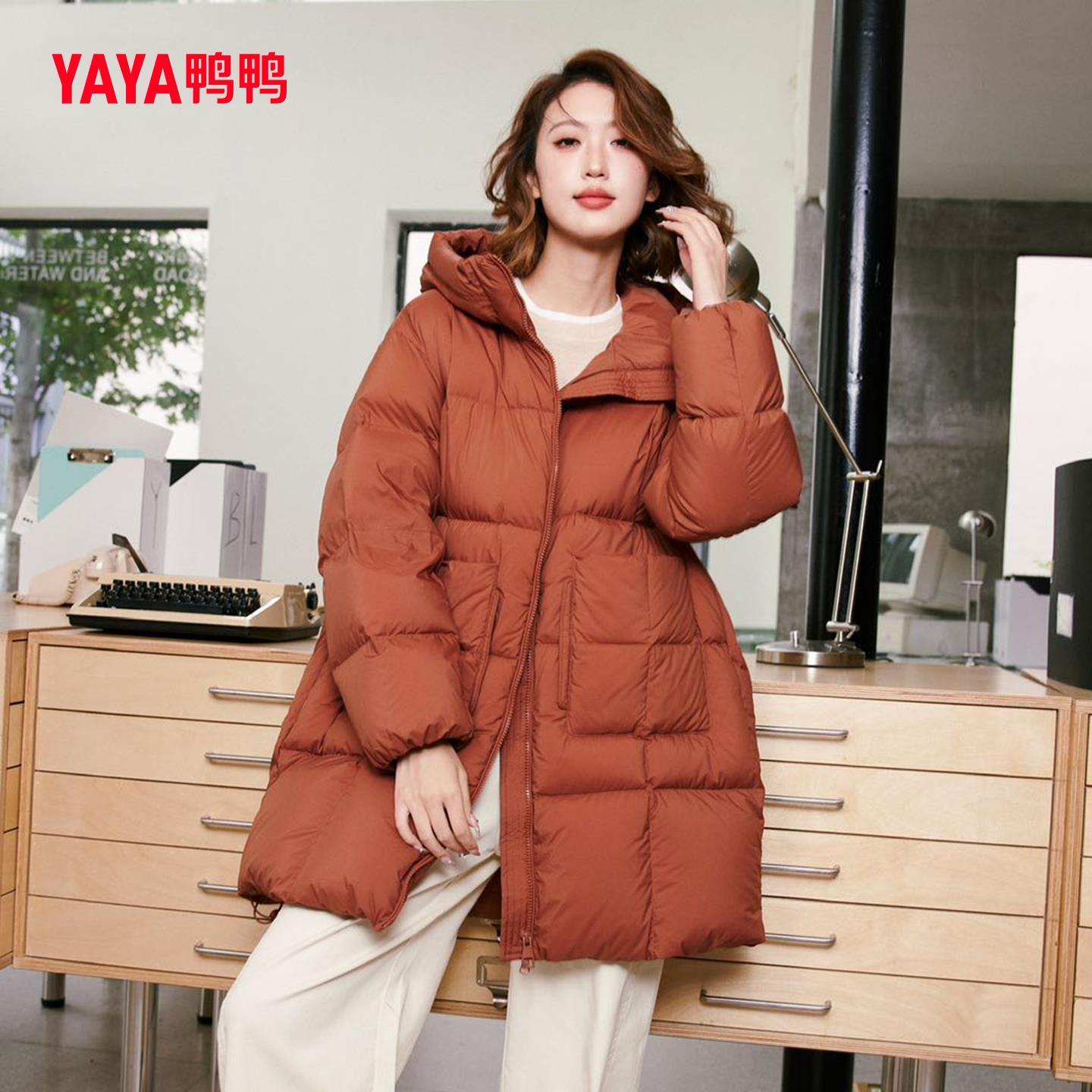 鸭鸭中长款韩版羽绒服女