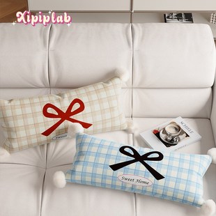 iil奶油风家用抱枕韩系蝴蝶结爱少女长条腰枕卧室床头靠枕