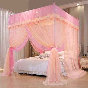 帐纱 宫廷落地蚊帐家用卧室少女心双层加密加厚支架三开门2024新款