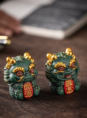 招财祥龙麒麟瑞兽一对小摆件可爱系创意家居办公桌面装饰礼品