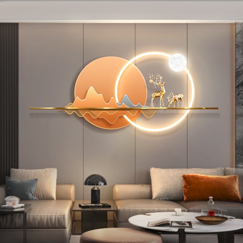 轻奢风led立体发光壁画鹿现代高档客厅装饰画简约沙发背景墙挂画图片