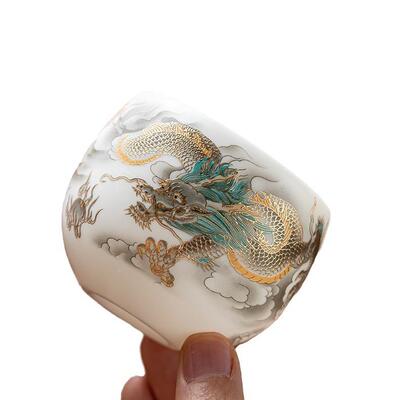 千代BEY素烧羊脂单玉瓷茶杯人家用高档用茶具个专生肖龙品茗主人