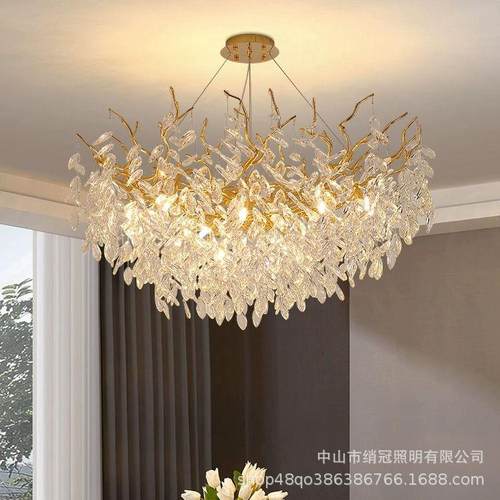 法式奢华轻奢水晶灯简约客厅大气吊灯复式楼美式树枝豪华水晶圆形