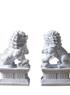 树白色脂狮无件新摆中式禅意书子档书房书柜玄关电视柜饰品