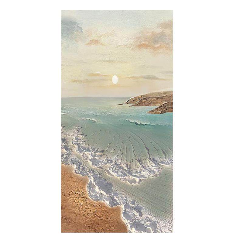 玄关手绘油画日出海景装饰画现代北欧风入户走廊过道竖版壁画