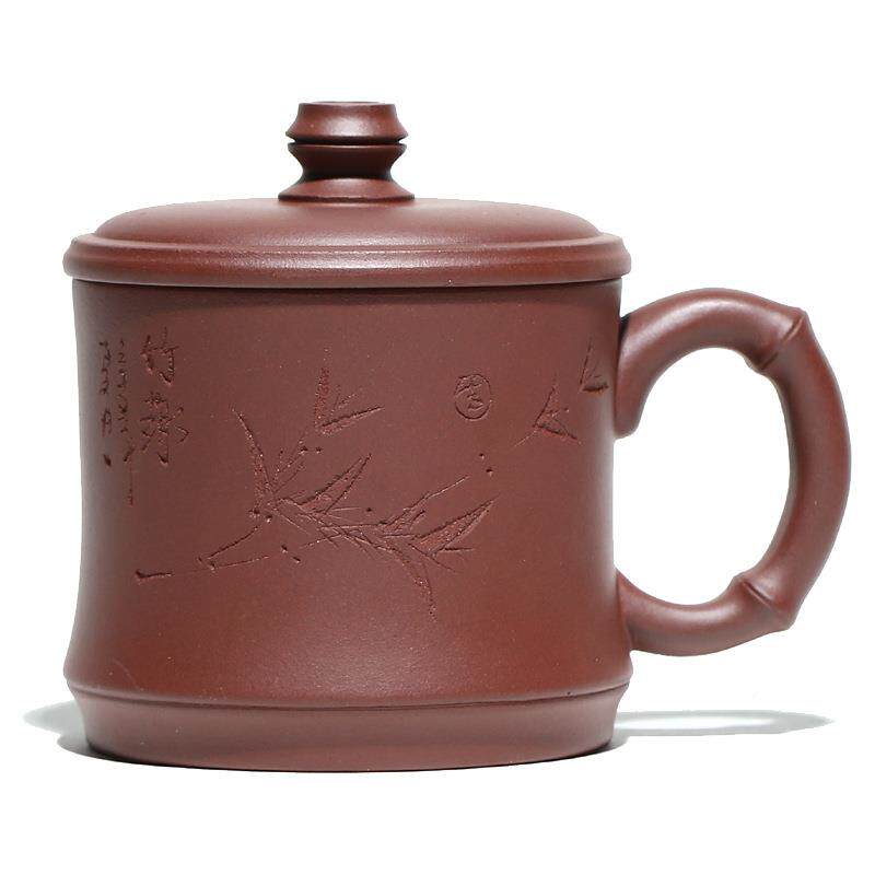 宜兴大容量泡茶紫茶杯ZD-G1849O竹趣盖杯家用办带手柄砂杯子刻L公