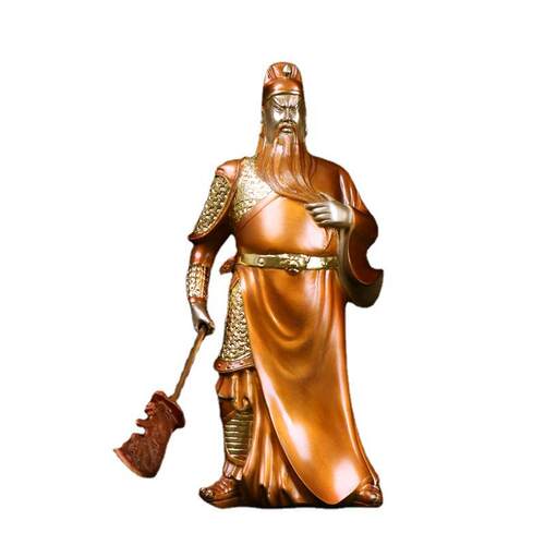 提刀关公摆件武财神关公摆件工艺品彩铜茶金色关公