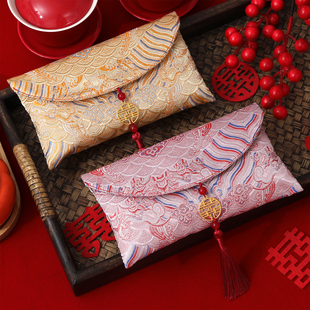 国潮喜庆红包纹理结婚生日大红包乔迁利是封万元布艺红包袋高级感