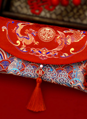 结婚专用布艺红包龙凤彩印利是封改口敬茶仪式订婚刺绣万元大红包