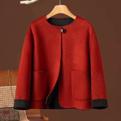 2025新款双面羊绒大衣女双色短款