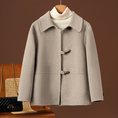 双面羊绒大衣女牛角扣毛呢外套