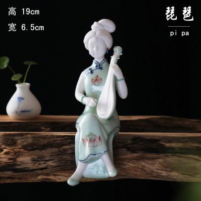 创意中式精品纯手工陶瓷仕女工艺品家居客厅禅意人物软装青瓷摆件