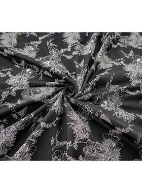 经典复古红黑色宫廷风喜鹊大花朵色织面料女装春秋鲜艳装饰布料