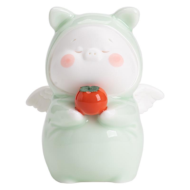 陶瓷可爱小猪茶宠摆件创意生肖动物装饰品车载装饰家居桌面工艺品