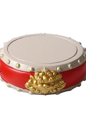 国风新中式红色圆形钟鼓工艺品摆件茶壶底座盖置博古架书房装饰品
