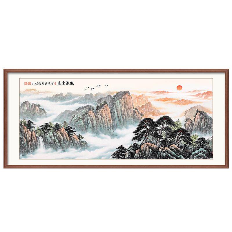中式风紫气东来客厅画高级挂件办公室八方聚财大幅山水画靠山图