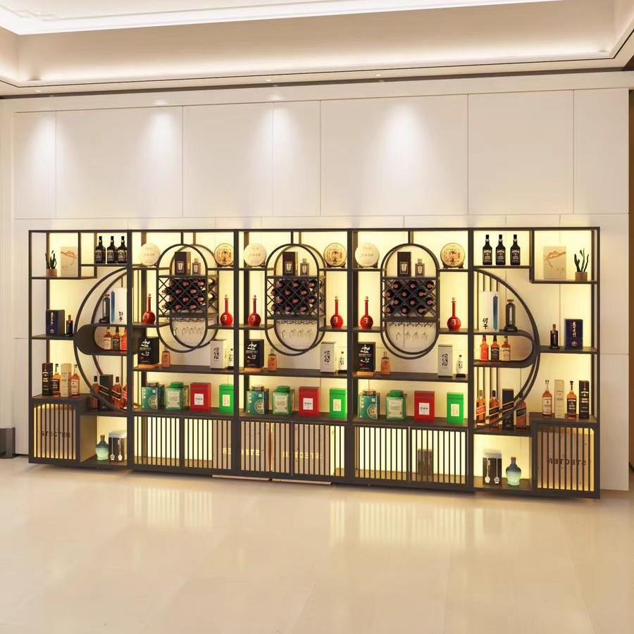 新中式酒柜博古架组合轻奢铁艺置物架酒架办公室隔断多宝阁展示架